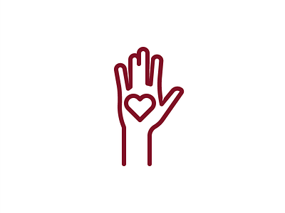 Volunteering hand heart icon line outline red simple volunteer