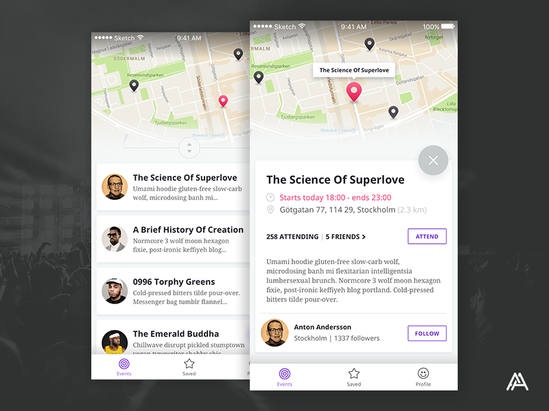 Event App cards map ui app event