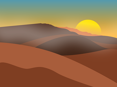 Sunset in Desert adobe illustrator art blue desert design digital art digital painting evening fog illustration picture sand sun sunset vector