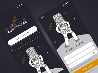 Space Adventure App affinitydesigner app app design astronaut figma space ui ux vector vector art