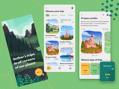 Author's trips app app branding design graphic design green illustration logo minimalism page travel ui ux web yellow