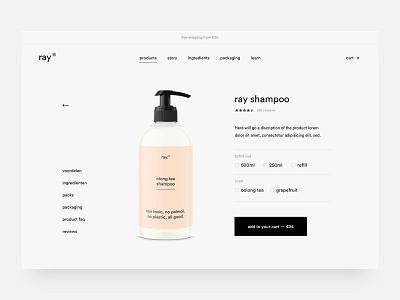 Ray Product cosmetics design ecommerce shampoo skinncare ui ux webshop