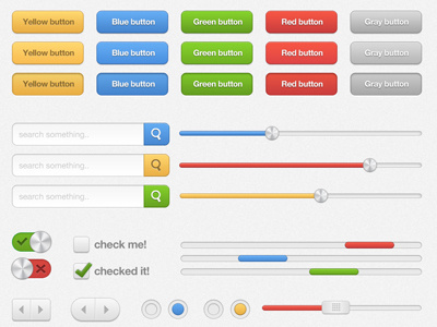 Colerful ui elements (free psd) active blue button checkbox clicked design gray green handle slider hover next pressed previous radius red searchbox simple slider slider toggle yellow