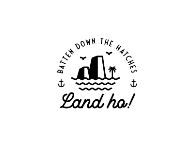Land Ho! anker badge birds illustration land logo mountain palm tree pirate rocks