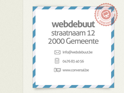 Contact Info blue contact info envelope gray icons stamp