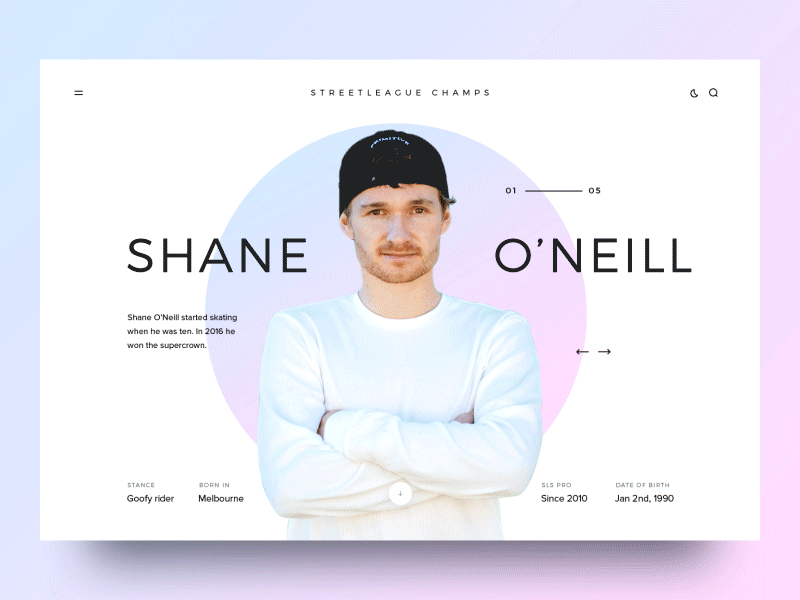 Profile Transition animation circle elipse gradient profile scroll sean shane skateboarding streetleague ui ux