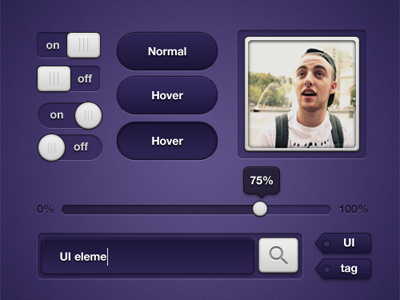 Purple Ui Elements Part 2 elements imageframe onoff progressbar searchfield tags toggle tooltip ui