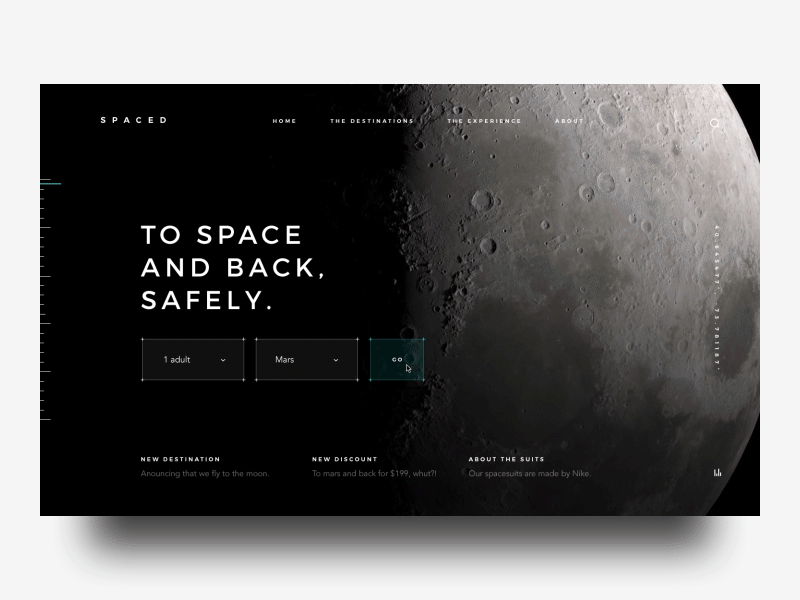 SPACED Booking animation booking date dates flow payment sci fi space spaced spacedchallenge ui ux