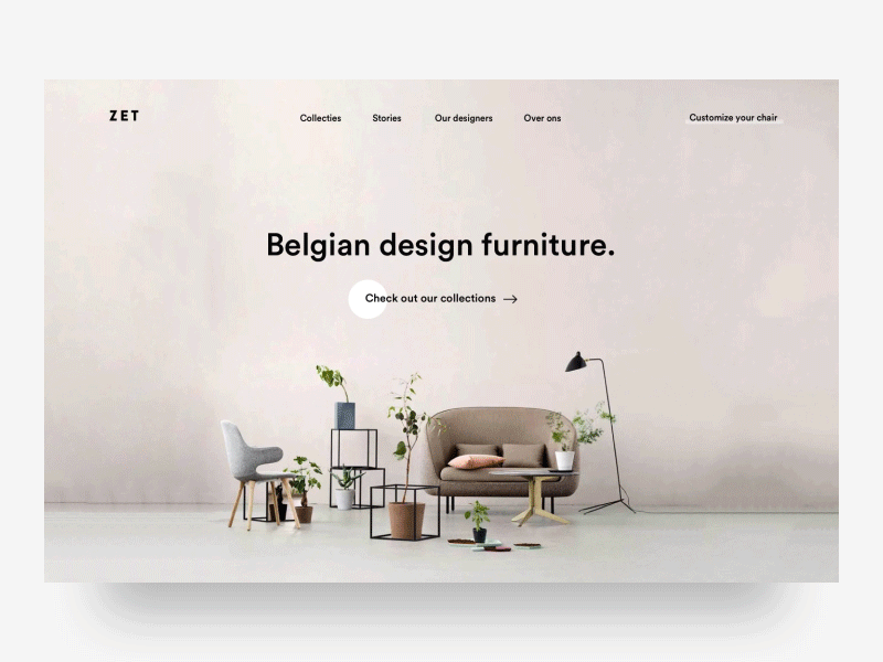 Zet Homepage Motion animation chair designer furniture mask minimal reveal scroll ui ux
