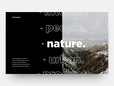 Photography Menu design fullscreen menu nature navigation outline people photograpy stroke ui urban ux