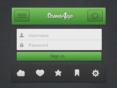 Iphone ui bookmark button cloud design favourites green likes log in settings tab bar ui ui elements