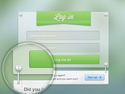 Login for practice (view attachment) button green login loupe noise pressed ribbon sign up