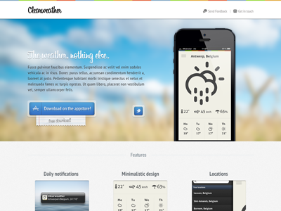 Clearweather Landingpage (check attachment!) app button clearweather design iphone landingpage paper ui weather webdesign
