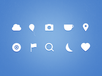 Icns (FREE PSD) balloon camera cloud cup flag heart icons location pin moon search ui vinyl