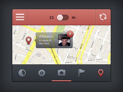Prectice Iphone Ui Free Psd app design iphone location photo slider tabs ui video