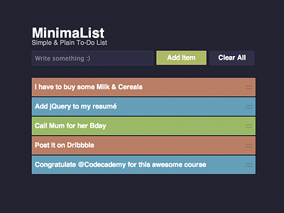 MinimaList clean interface jquery list purple site to do ui web