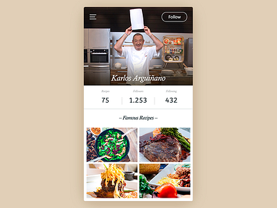 Chef Profile chef cooking follow profile recipe ui user