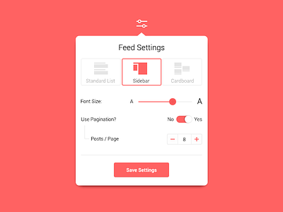 Feed Settings feed preferences red settings tooltip ui