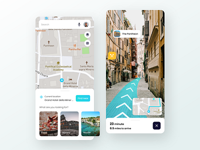 AR Navigation App based on Google map android app ar car cards city clean colorful future gps tracker history italy location map minimal navigation routes tourism ui ux