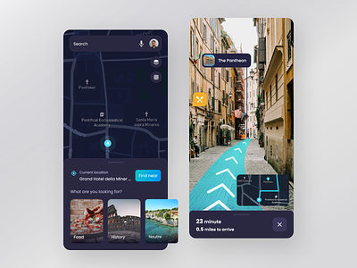 AR Navigation App based on Google map - Dark Mode