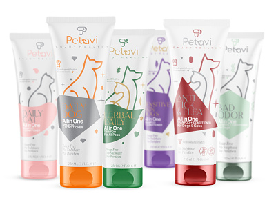 Packaging shampoo tube of petavi cat dog illustration packaging packaging design pet shampoo packaging