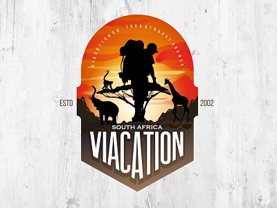 viacation mascot silhouette landscape logo africa african animal branding hiking illustration logo mascot natural history natural park persian silhouette south africa tour travel typography vacation vector viacation