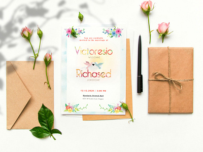 Floral Wedding Invitation Card PSD Template