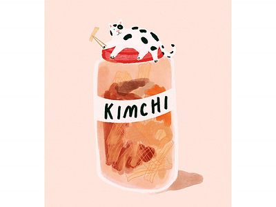 Kimchi kitty gouache illustration