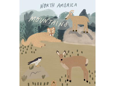 North America animals gouache illustration