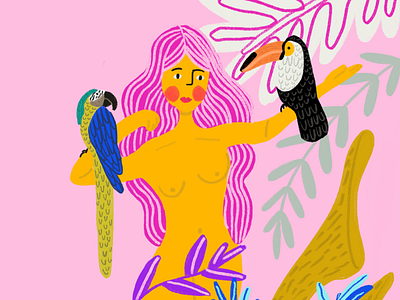 Bird lady birds girl illustration jungle