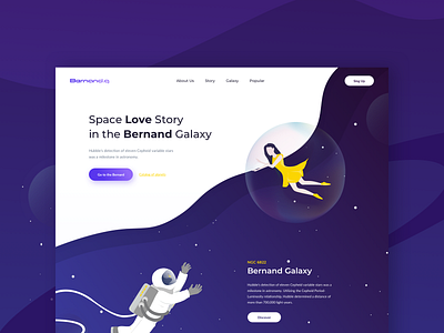 Earth girl's love story colors creative design discover galaxy girl gradient illustration landing site stars ux ui design web