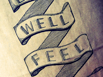 Eat Well Feel Swell lettering packaging quote ribbon