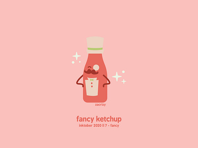 Inktober 2020 - Day 7 - Fancy bottle bowtie character condiment cute design fancy fancy ketchup fancy pants food happy illustration ketchup minimal monocle mustache pun vector
