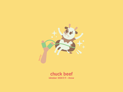 Inktober 2020 - Day 9 - Throw beef chef chuck chuck beef concerned cooking cow cute design food ground beef happy illustration inktober minimal pun slingshot throw vector