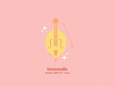 Inktober 2020 - Day 27 - Music alcohol bow cello cute design food happy illustration inktober italy lemon lemoncello limoncello liqueur minimal music orchestra pun strings vector