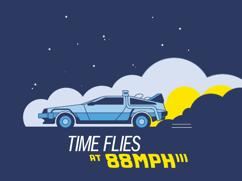 Time Flies at 88mph 1985 2015 88mph after effects animation back to the future car delorean gif marty mcfly smoke time