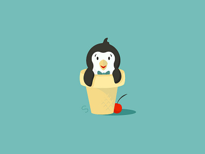 Chilly Treat animal bowtie cherry chilly cone cute hello there ice cream illustration penguin treat waffle cone