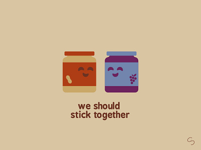 We Should Stick Together buddies cute food foodie fun illustration jelly pbj peanut butter vector