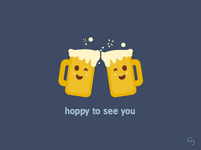 Hoppy to See You beer buddies cute drunk food foodie fun hoppy hops illustration pun vector