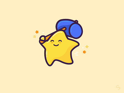 Starbuster buster cute hammer happy humming illustration jolly smile star vector