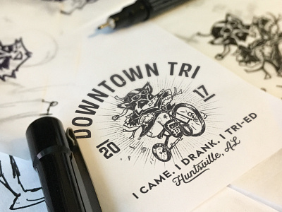 Downtown Tri biker downtown drinking huntsville illustration logo raccoon race retro tri tricycle vintage