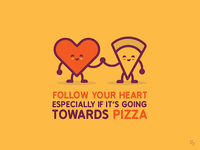 Follow You Heart cute dreams follow your heart food foodie friends gut heart illustration love pizza vector