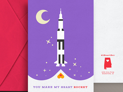 Huntsville VDay Cards - Rocket alabama cards design greeting cards huntsville illustration love minimal moon rocket stars tourism travel valentines day vector