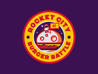 Rocket City Burger Battle - Moon 1 apollo astronaut branding burger burger battle design flag food huntsville al icon illustration logo lunar landing minimal moon rocket city space travel vector