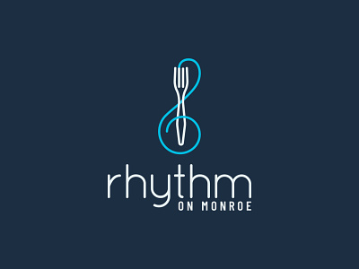 Rhythm on Monroe branding design food fork huntsville illustration logo minimal music restaurant treble clef vector