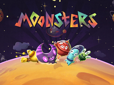 Moonsters, mobile game character galaxy game illustration logo mobile monster moon moonsters planets space stars