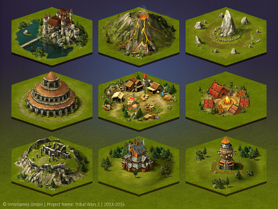 Tribal Wars 2 Map Tiles buildings game hexagon landmarks map medieval tiles tribal wars 2