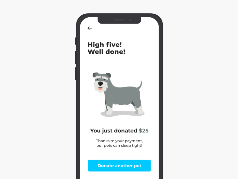 Donate Page adobe animate after affects animate animation app apple applicaiton design dog flat illustration minimal mobile page sketch type typography ui ux vector