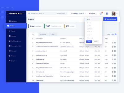 Event Management System admin admin panel app clean crm dashbaord data table design design app desktop event event app interface search sidebar menu table ui ui ux ux web