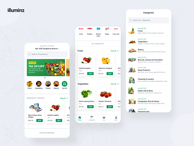 Grocery App agency android app clean delivery design ecommerce food app grocery app illuminz inspiration ios mobile app order uiux white